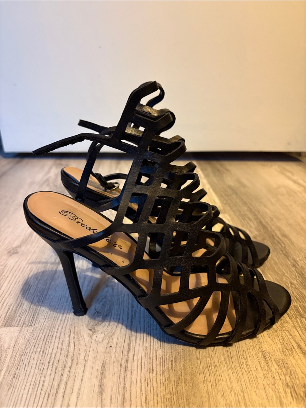 Breckelles Black Cage Strappy High Heel Sandals